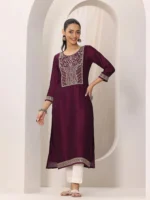 Wine Yoke Design Silk Kurta - Image 4