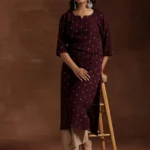 Wine Woven Design Viscose Rayon Straight Kurta
