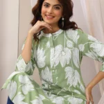Green Printed Cotton Straight Kurta