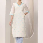 Off white Embroidered Cotton Straight Kurta