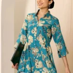 Multicoloured Printed Viscose Rayon A-line Short Kurti