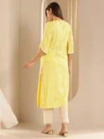 Yellow Printed Rayon Straight Kurta - Image 2