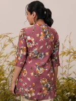 Pink Printed Silk Blend A-Line Kurti - Image 3