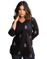 Floral Print Rayon Kurta for Women | Regular Fit Top | Stylish Top for Girls | Top for Office | Kurti for Women | Black | 1083