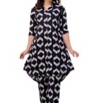 Women's Printed Black Cord-Set Kurta with Pant, Easy to Wear, Lightweight, Breathable, Stylish & Comfortable, All-Day Comfort and Durability_S