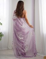 Women's Shimmer Chiffon Sequence Embroidery Saree With Unstitched Blouse Piece - Image 4