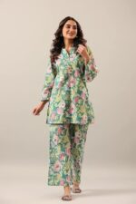 Women's Trendy Printed Cotton Blend Straight Light Green Color Kurta and Palazzo Set - Image 4