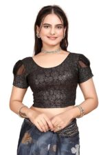 Round Neck Dobby Cotton Lycra Stretchable Elbow Half Sleeve Readymade Saree Blouse for Women Stylish - Image 3