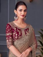 Women's Multicolor Satin Embroidered Saree With Unstitched Blouse - Image 2