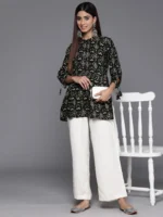 Black Printed Rayon A-Line Kurti - Image 3
