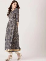 Blue Printed Chanderi Silk Kurta - Image 5