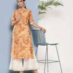 Brown Printed Silk Straight Kurta