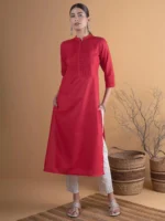 Maroon Solid Cotton Kurta