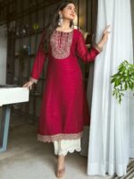 Maroon Yoke Design Silk Kurta - Image 2