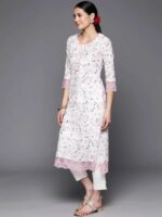 Off White Printed Cotton Straight Kurta - Image 3