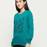 Women Leaf Print Relaxed Fit Round-Neck T-Shirt