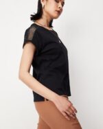 Lace Panelled Round-Neck Top