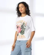 Women Graphic Print Boxy Fit Crew-Neck T-Shirt - Image 3