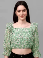 Crop Tops For Women Western Wear Green